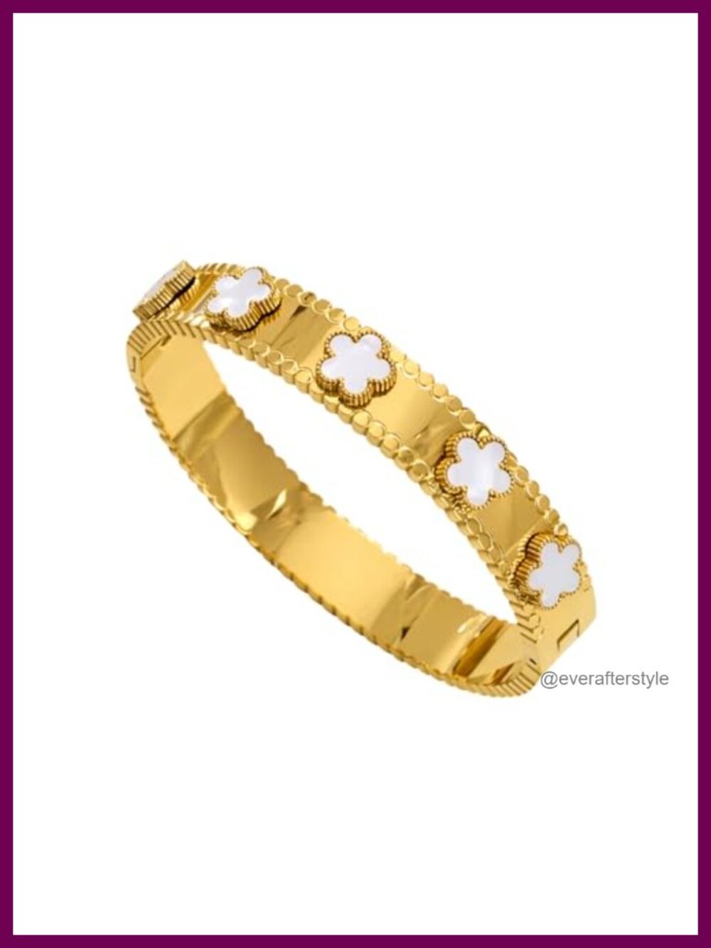 18K Gold Plated Stainless Steel Four Leaf Clover Cuff Bracelet Waterproof